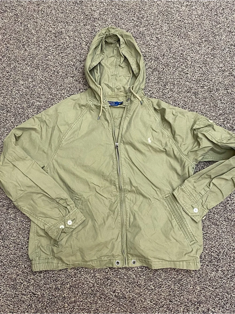 Polo by Ralph Lauren Light Olive Hooded Utility Windbreaker Jacket Retro Y2K